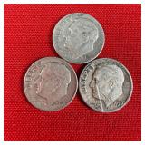 3 - 1950 90% Silver Roosevelt Dimes