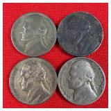 4 - Wartime 35% Silver Nickels; 1942 1943 1945