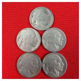 5 - Illegible Dates Buffalo Nickels
