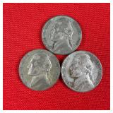 3 - 1945-P Wartime 35% Silver Jefferson Nickels