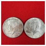 2 - 90% Silver 1964 Kennedy Half Dollars
