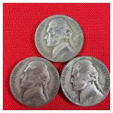 3 - 1945-P Wartime 35% Silver Jefferson Nickels