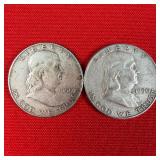2 - 1950 90% Silver Franklin Half Dollar