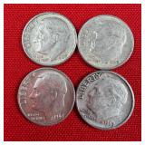4 - 90% Silver 1963 Roosevelt Dimes