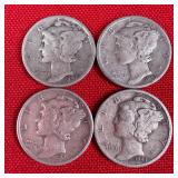 4 - 1943 90% Silver Mercury Dimes