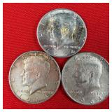 3 - 90% Silver 1964 Kennedy Half Dollars