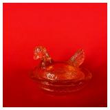 Mini Orange Translucent Glass Hen on Nest