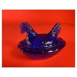 Miniature Cobalt Blue Hen on Nest