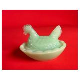 Miniature Jadite Glass Hen on Nest