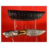 Damascus Fixed Blade Knife W/ Sheath