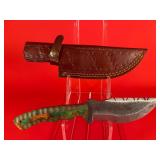 Damascus Survival Style Knife W/ Sheath