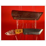 Carbon Steel Tanto Style Knife W/ Sheath