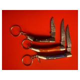 3 - Mini Damascus Keychain Folding Knives