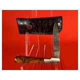 Damascus Slip Joint Pocket Knife W/ Sheath