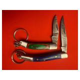 2 - Mini Damascus Keychain Folding Knives