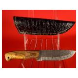 Damascus Hunting / Skinning Knife W/ Sheath