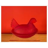Frost Ruby Red Glass Hen on Nest