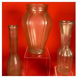 3 - Fluted Glass Flower Vases