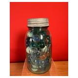 Blue Ball Mason Jar Filled With Marbles