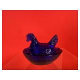 Miniature Cobalt Blue Hen on Nest