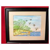 Watercolor Painting of Geese Signed 'JKY 2012'