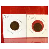 1880 & 1903 Indian Head One Cent Pennies