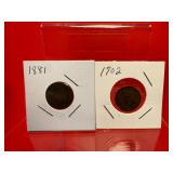 1881 & 1902 Indian Head One Cent Pennies