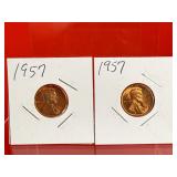 2 - 1957 Lincoln Wheat One Cent Pennies