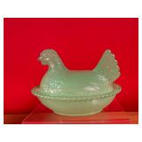 Jadeite Green Glass Hen on Nest