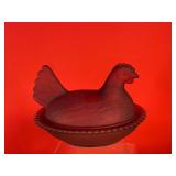 Frosted Dark Purple Glass Hen on Nest