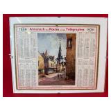 Framed 1936 French Calendar