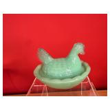Jadeite Green Glass Mini Hen on Nest