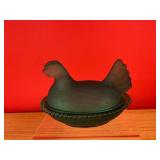 Frost Emerald Green Glass Hen on Nest