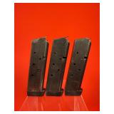 3- 1911 .45ACP Pistol Magazines W/ Red Buff Plates