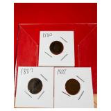 3 - Indian Head One Cent Penny: 1880, 1887, 1888