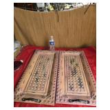 Two metal trays with handles