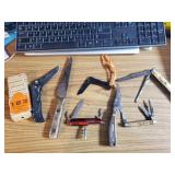 8pc 7 knives & sharpener stone, 2 Schrade &