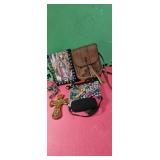 3 small handbags and a small  ceramic cross