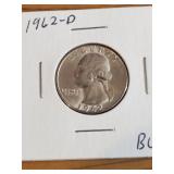 1962D Washington Quarter BU cat value $30