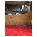 Two metal baskets wood handles