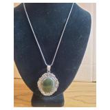 Rainforest Jasper Pendant 18' chain German Silver