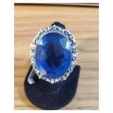 Blue Sapphire ring size 9 German Silver New