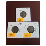 1935,1935D,1935S Indian Head Nickels