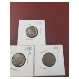1936, 1936S, 1936D Liberty Head V Nickel