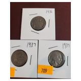 1936,1937,1937 Indian Head Nickels