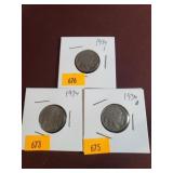 1934,1934D,1934S Indian Head Nickels