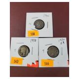 1928,1934D,1945 Mercury Silver Dimes