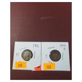 1936,1941D Mercury Silver Dimes