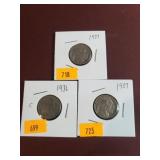 1936,1937,1937 Indian Head Nickels