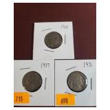 1928,1936,1937 Indian Head Nickels